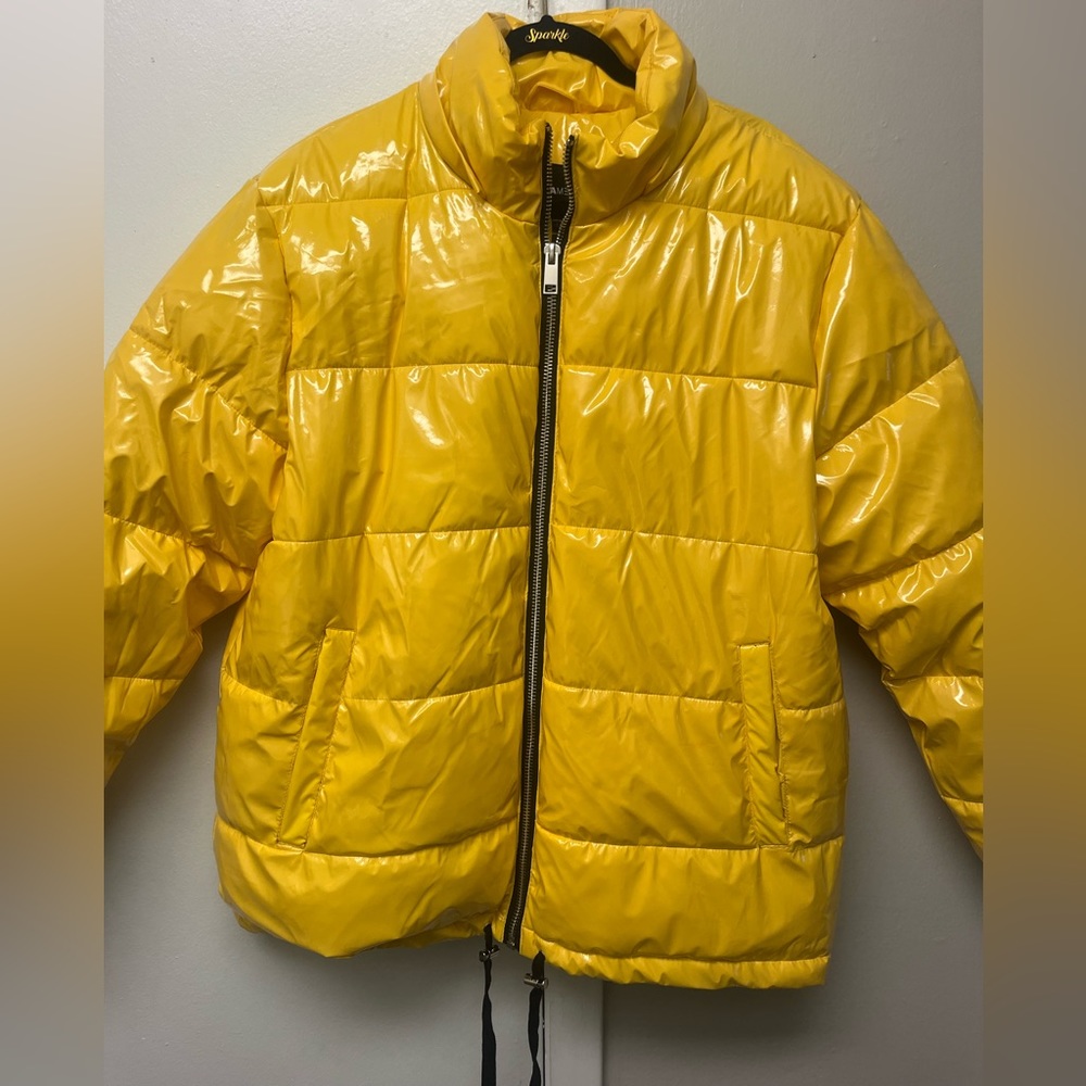 Bright yellow Mens puffy coat